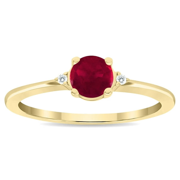 SZUL Women's Round Shaped Ruby and Diamond Classic Band in 10K Yellow Gold