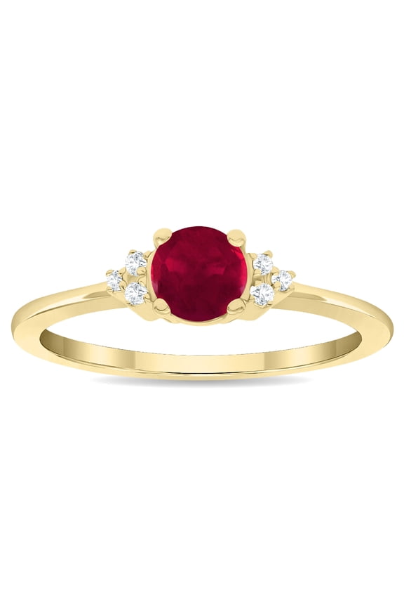 Women's Round Shaped Ruby and Diamond Half Moon Ring in 10K Yellow Gold