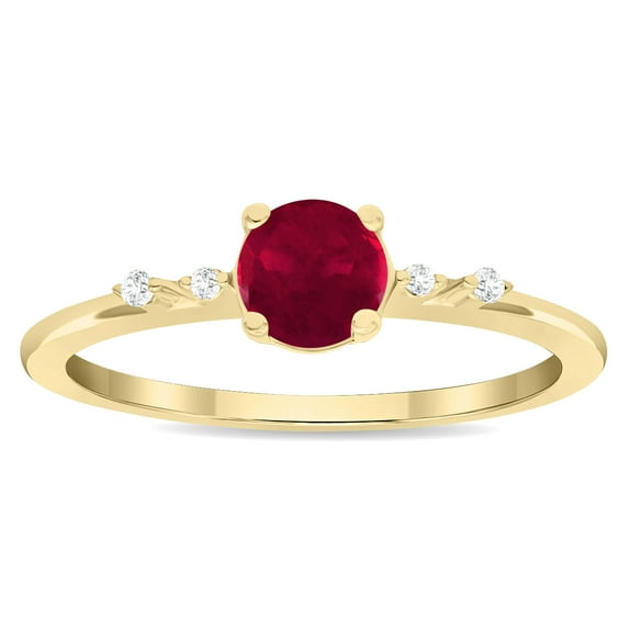 SZUL Women's Round Shaped Ruby and Diamond Sparkle Ring in 10K Yellow Gold