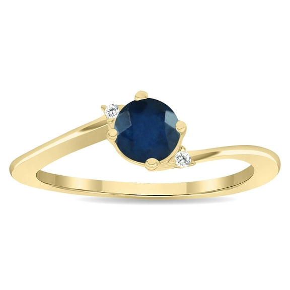 SZUL Women's Round Shaped Sapphire and Diamond Wave Ring in 10K Yellow Gold