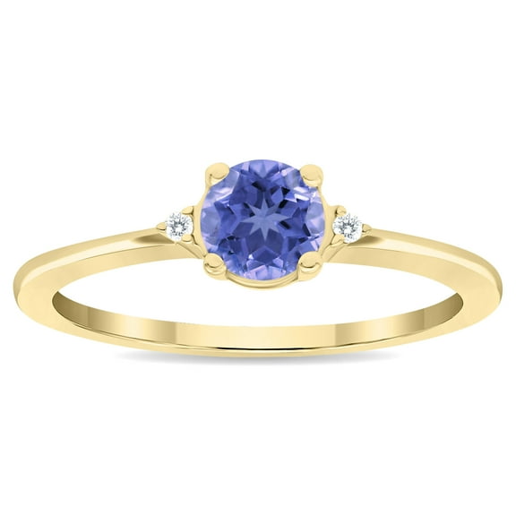 SZUL Women's Round Shaped Tanzanite and Diamond Classic Band in 10K Yellow Gold