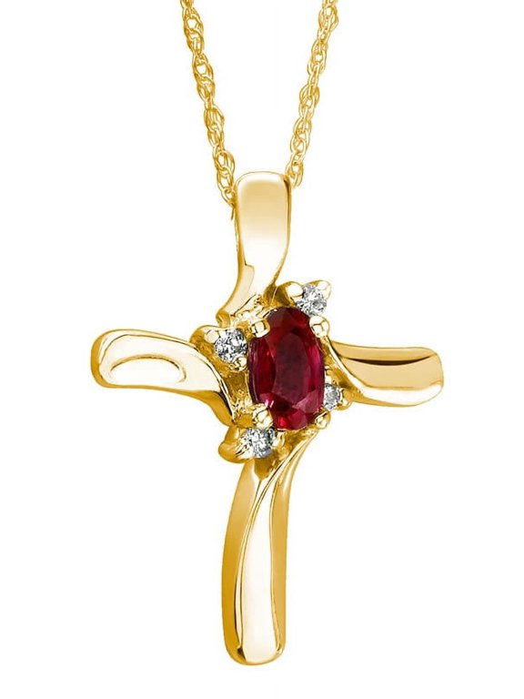 Women's Ruby Cross Diamond Pendant 10k Yellow Gold