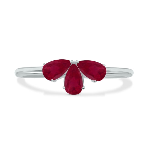 SZUL Women's Ruby Pear Shape Three Stone Ring in 10K White Gold