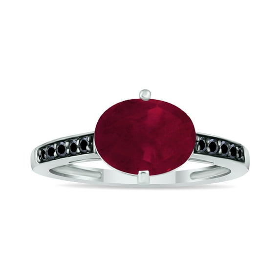 SZUL Women's Ruby and Black Diamond Ring in 10K White Gold