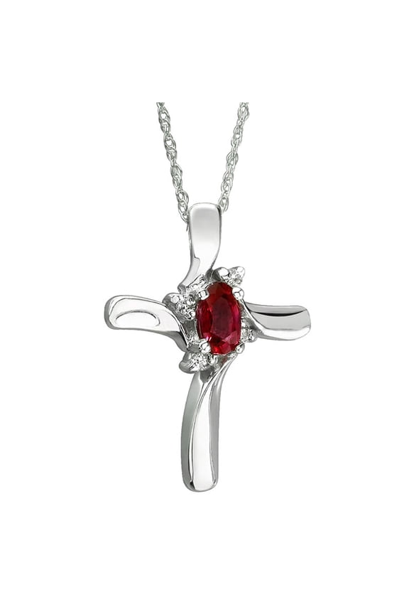 Women's Ruby and Diamond Cross Pendant 10k White Gold