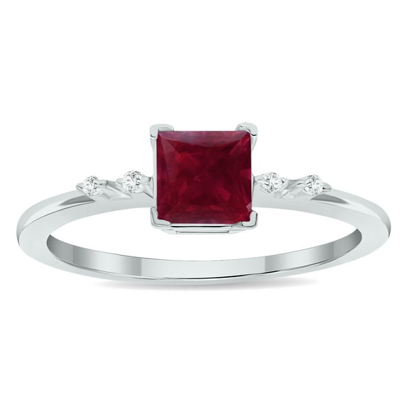 SZUL Women's Ruby and Diamond Sparkle Ring in 10K White Gold