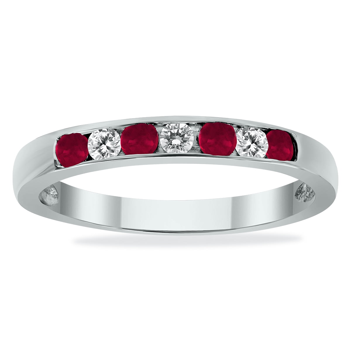 Szul Women's Ruby and Diamond Stackable Channel Set Ring in 14K White Gold, Size: 6, Red