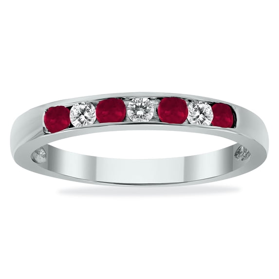 SZUL Women's Ruby and Diamond Stackable Channel Set Ring in 14K White Gold
