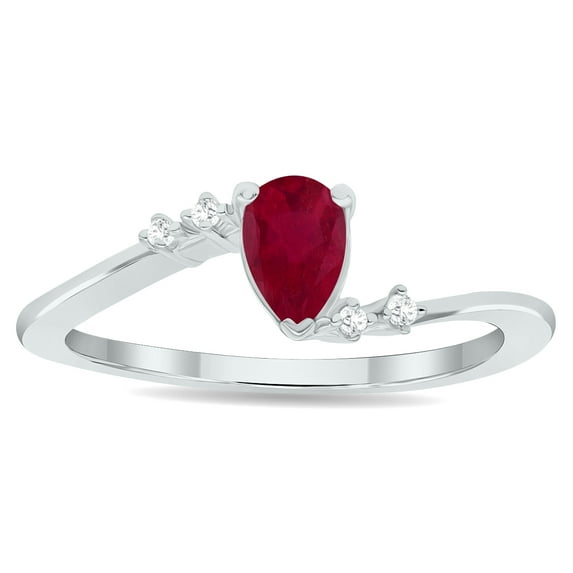 SZUL Women's Ruby and Diamond Wave Ring in 10K White Gold