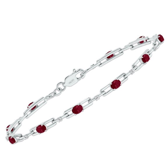 SZUL Women's Ruby and Natural Diamond Double Bar Link Bracelet in .925 Sterling Silver