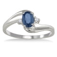 thumbnail image 1 of SZUL Women's Sapphire Gemstone and Diamond Wave Ring 14k White Gold, 1 of 3