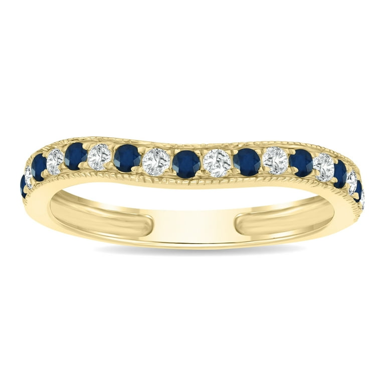 SZUL Women s Sapphire and Diamond Channel Set Wedding Band in 10K Yellow Gold Walmart