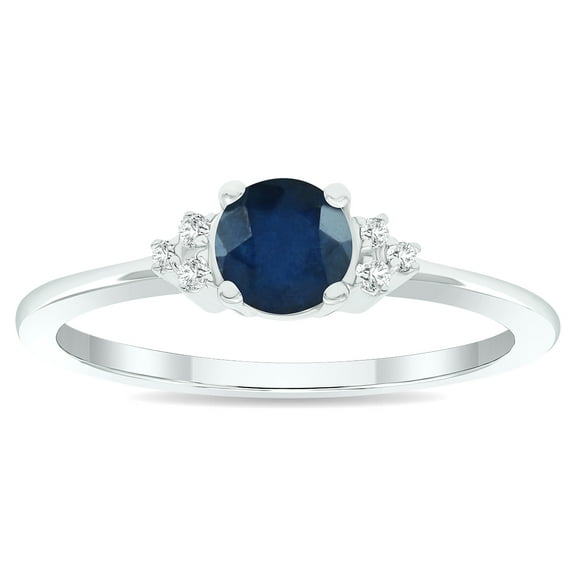 SZUL Women's Sapphire and Diamond Half Moon Ring in 10K White Gold