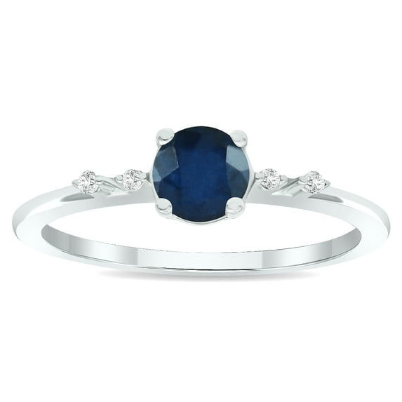 SZUL Women's Sapphire and Diamond Sparkle Ring in 10K White Gold