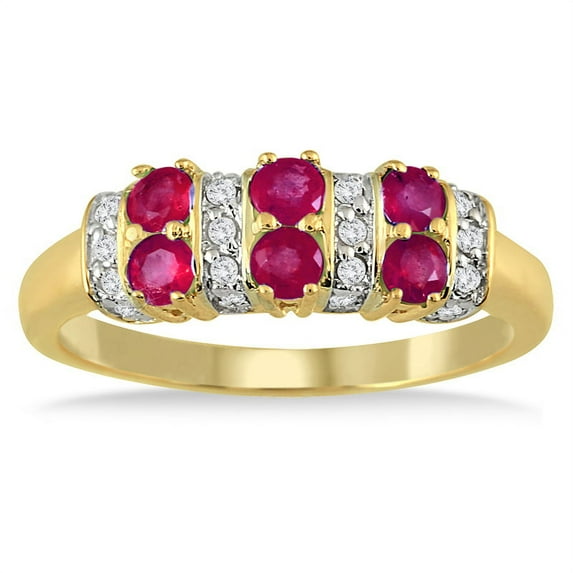 SZUL Women's Six Stone Ruby and Diamond 14k Yellow Gold