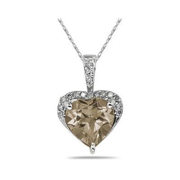 SZUL Women's Smokey Quartz & Dimaond Heart Pendant in 10k White Gold