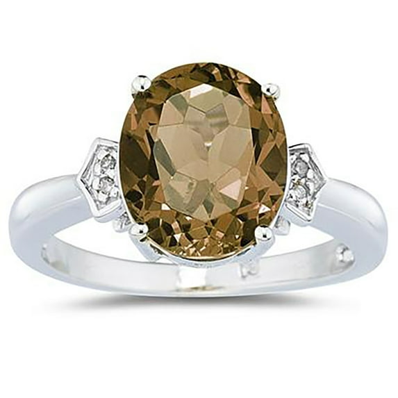 SZUL Women's Smokey Quartz and Diamond Ring in 10k White Gold
