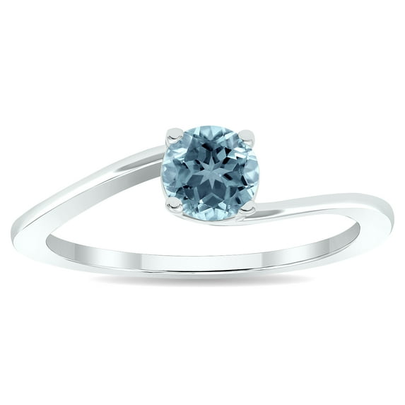 SZUL Women's Solitaire Aquamarine Wave Ring in 10K White Gold