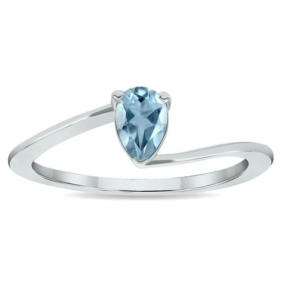 SZUL Women's Solitaire Aquamarine Wave Ring in 10K White Gold