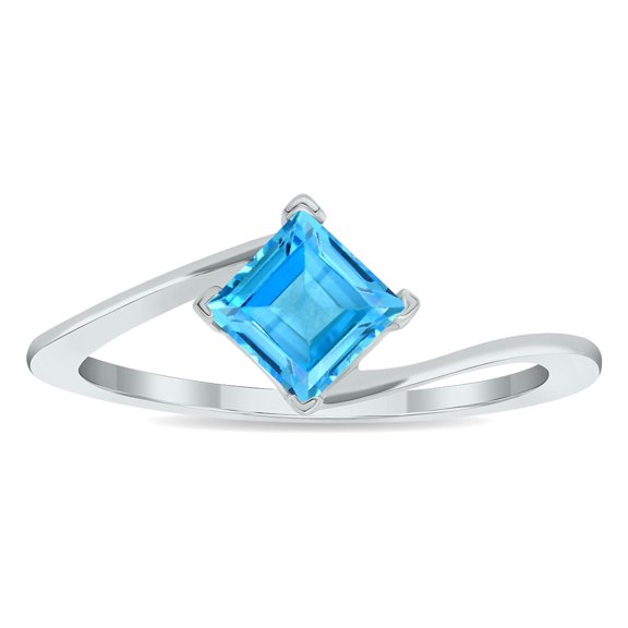 SZUL Women's Solitaire Blue Topaz Wave Ring in 10K White Gold