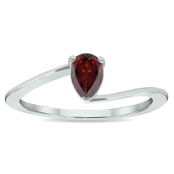 SZUL Women's Solitaire Garnet Wave Ring in 10K White Gold