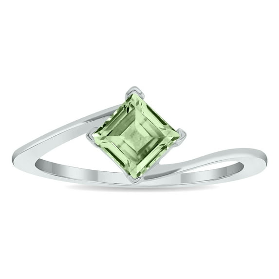 SZUL Women's Solitaire Green Amethyst Wave Ring in 10K White Gold