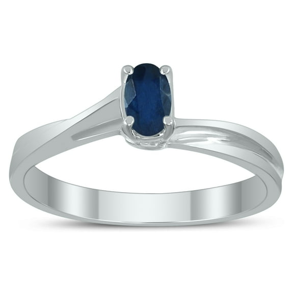 SZUL Women's Solitaire Oval 5X3MM Sapphire Gemstone Twist Ring in 10K White Gold