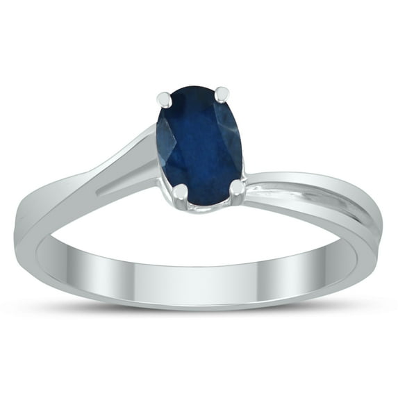 SZUL Women's Solitaire Oval 6X4MM Sapphire Gemstone Twist Ring in 10K White Gold