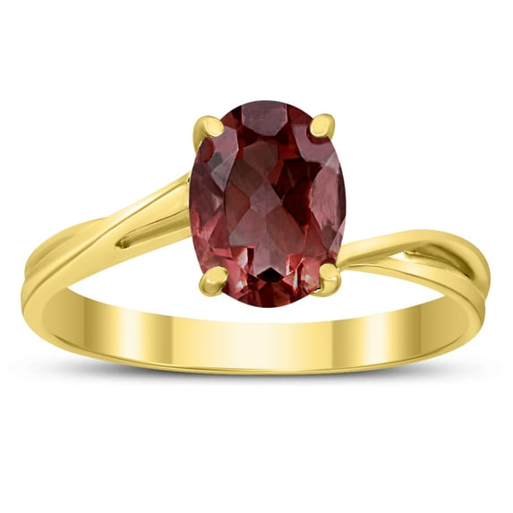 SZUL Women's Solitaire Oval 8X6MM Garnet Gemstone Twist Ring in 10K Yellow Gold