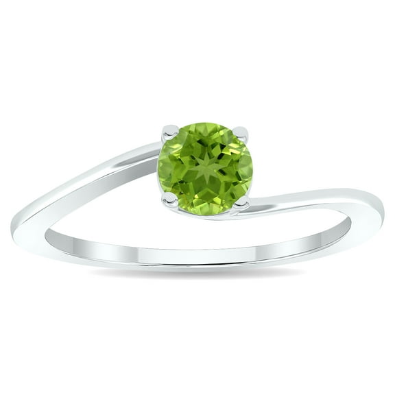 SZUL Women's Solitaire Peridot Wave Ring in 10K White Gold