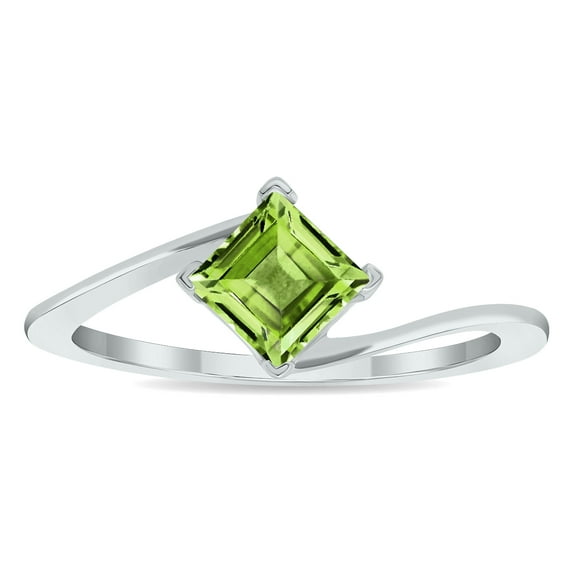 SZUL Women's Solitaire Peridot Wave Ring in 10K White Gold