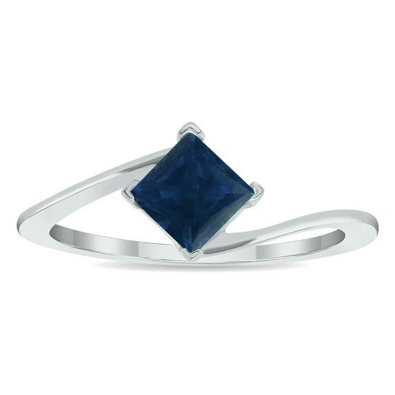 SZUL Women's Solitaire Sapphire Wave Ring in 10K White Gold