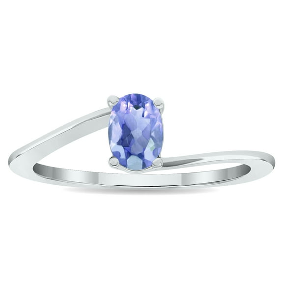 SZUL Women's Solitaire Tanzanite Wave Ring in 10K White Gold