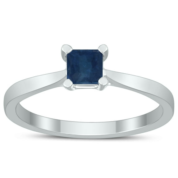 SZUL Women's Square Princess Cut 4MM Sapphire Solitaire Ring in 10K White Gold
