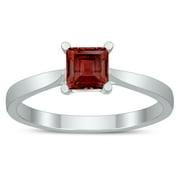 SZUL Women's Square Princess Cut 5MM Garnet Solitaire Ring in 10K White Gold