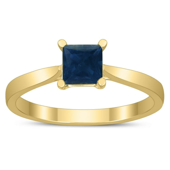SZUL Women's Square Princess Cut 5MM Sapphire Solitaire Ring in 10K Yellow Gold