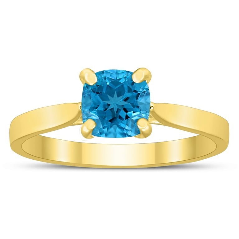 10k White Gold 6mm Square Princess Blue Topaz & Diamond Ring 10k White Gold 6mm Square Princess Blue Topaz & Diamond Ring