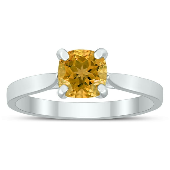 SZUL Women's Square Princess Cut 6MM Citrine Solitaire Ring in 10K White Gold