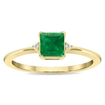 SZUL Women's Square Shaped Emerald and Diamond Classic Band in 10K Yellow Gold