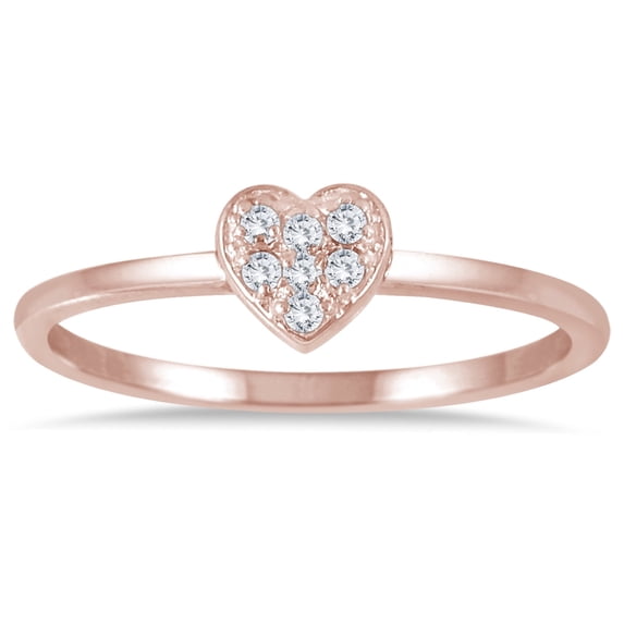 SZUL Women's Stackable Diamond Heart Ring in 14K Pink Gold (J-K-L Color, I2-I3 Clarity)