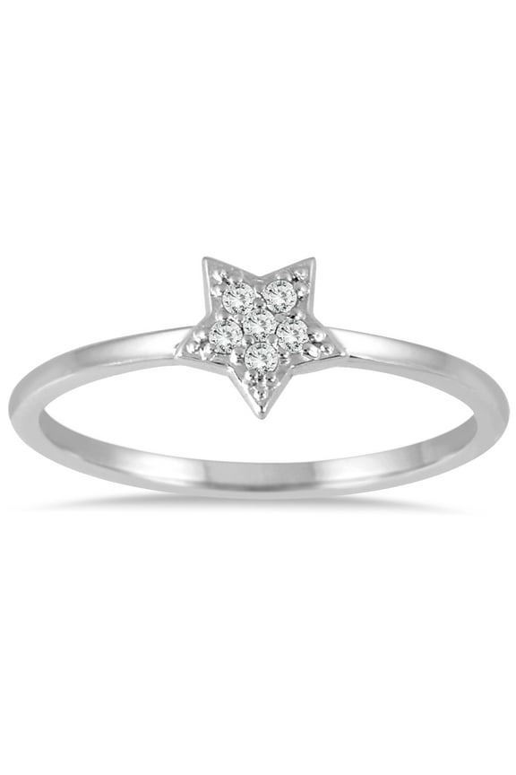 Women's Stackable Star Diamond Accent Ring 14k White Gold (J-K-L Color, I2-I3 Clarity)