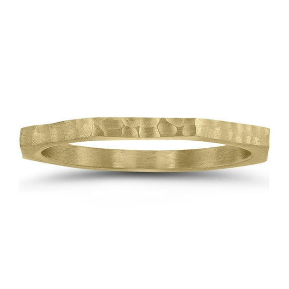 SZUL Women's Thin 1.5MM Eight Sided Octagon Hammered Finish Wedding Band in 14K Yellow Gold