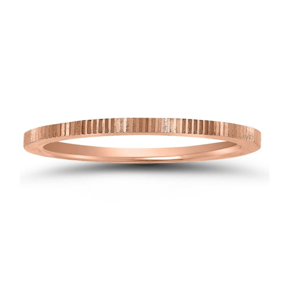 SZUL Women's Thin 1MM Hand Cut Ridged Design Wedding Band in 14K Rose Gold