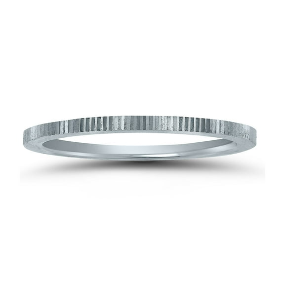 SZUL Women's Thin 1MM Hand Cut Ridged Design Wedding Band in 14K White Gold