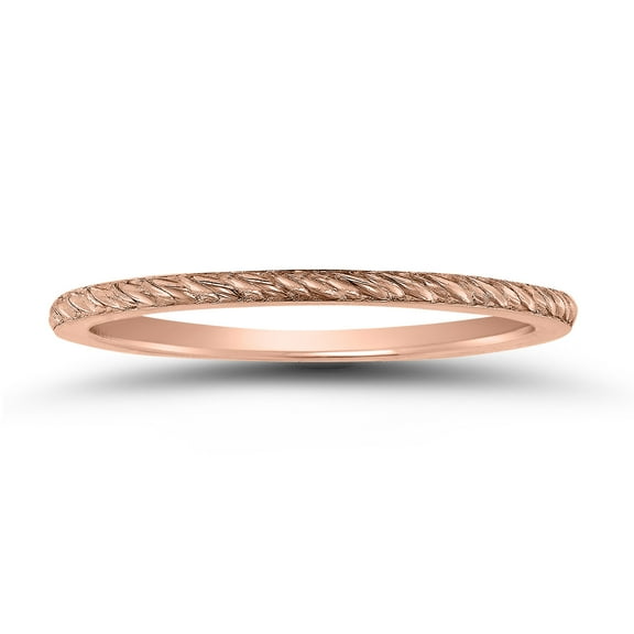 SZUL Women's Thin 1MM Rope Knurl Wedding Band in 14K Rose Gold