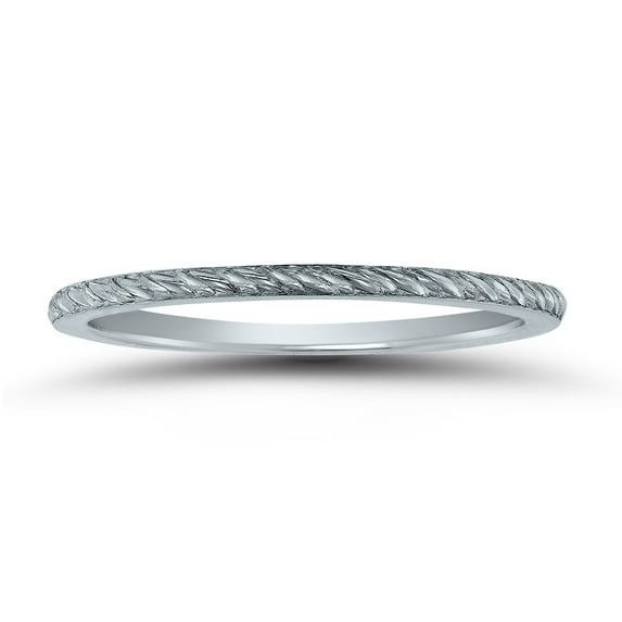 SZUL Women's Thin 1MM Rope Knurl Wedding Band in 14K White Gold