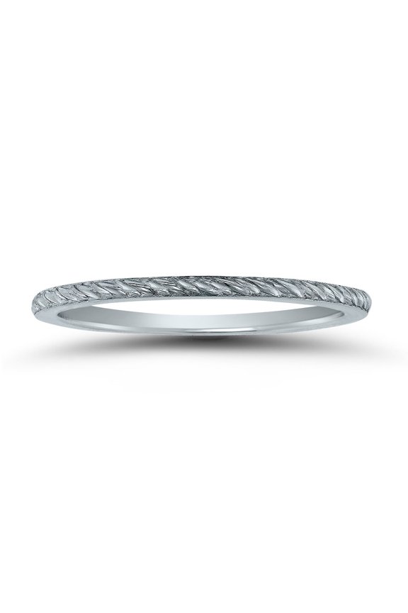 Women's Thin 1MM Rope Knurl Wedding Band in 14K White Gold