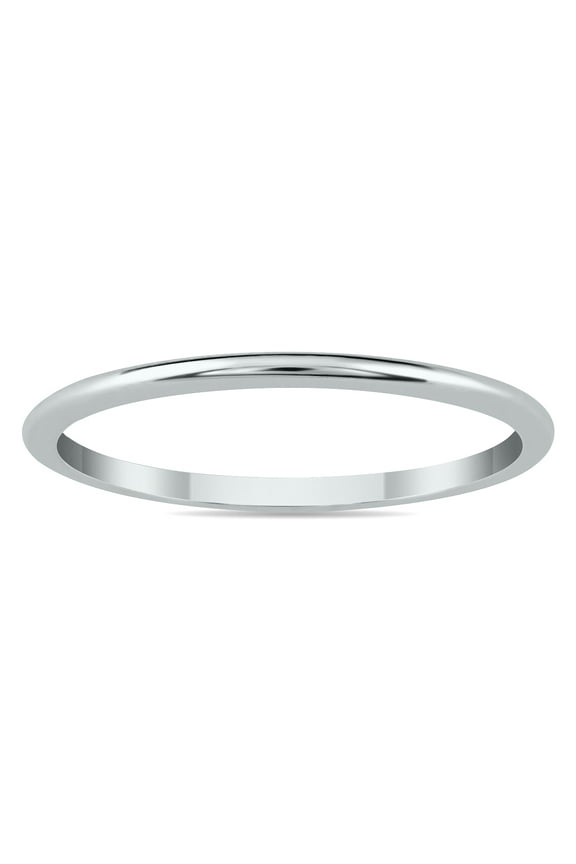 Women's Thin 1mm Width Domed Wedding Band in 14K White Gold
