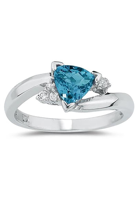 Women's Trillion Cut Blue Topaz and Diamond Ring in 14K White Gold