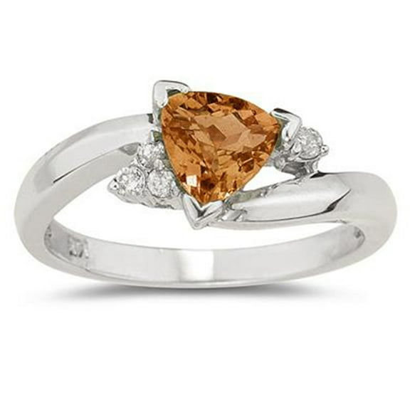 SZUL Women's Trillion Cut Citrine and Diamond Ring in 14K White Gold